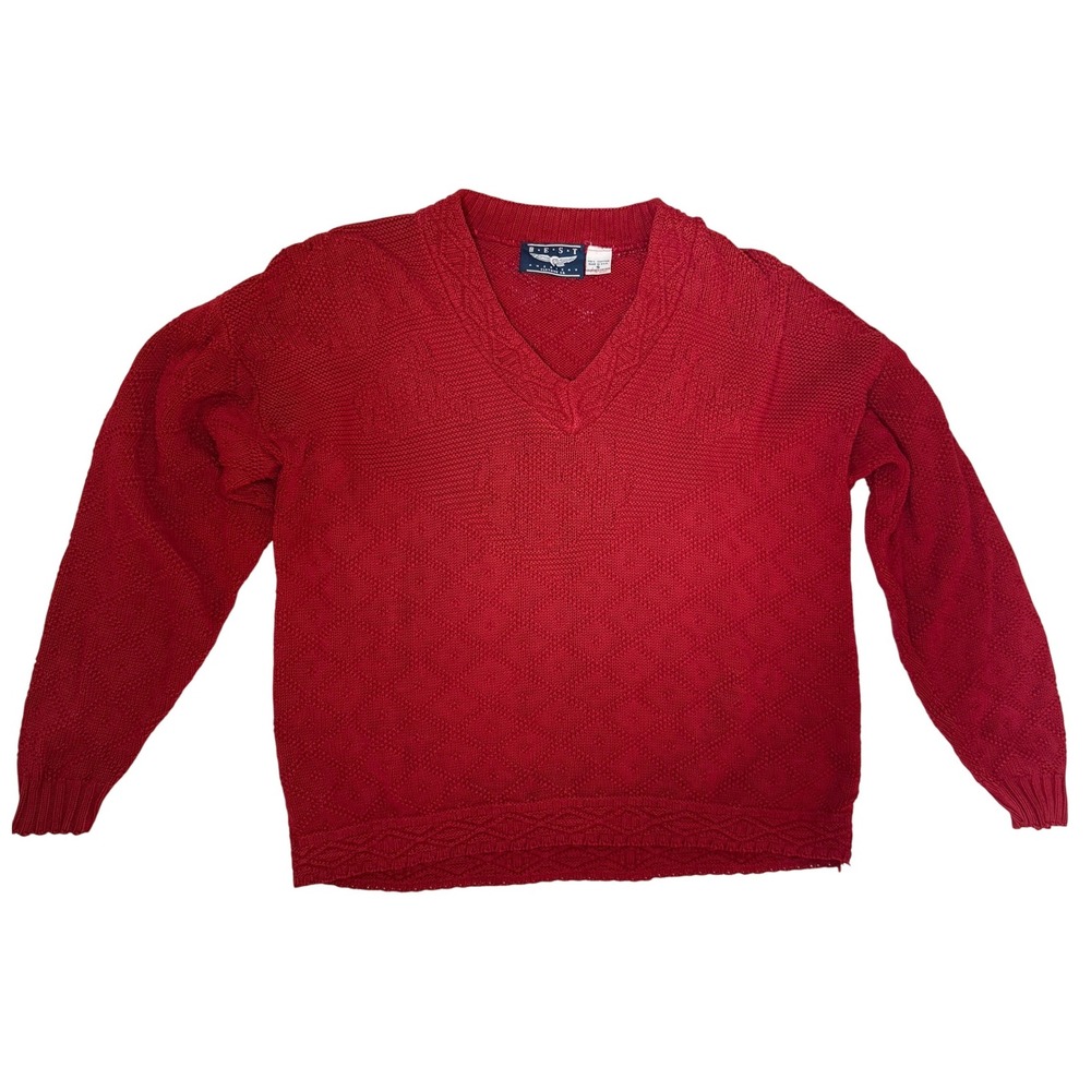 Vintage 90s Red Knit Sweater Best American Clothing Co. Small Oversize  Pullover
